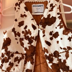 Old Navy Brown & White Cow Print Corduroy Vest for Kids
